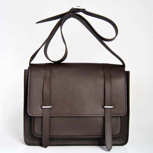 Hermes Steve Togo Leather Messenger Bag Dark Coffee 92112 On Sale - Click Image to Close